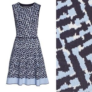 Eliza J Blue Abstract Sweater Knit Dress Aline Preppy Formal Victorian Petite M